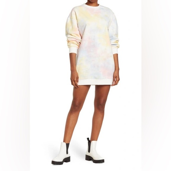 NWT re:named RE NAMED Rainbow Terry Sweatshirt Dress - Picture 1 of 3